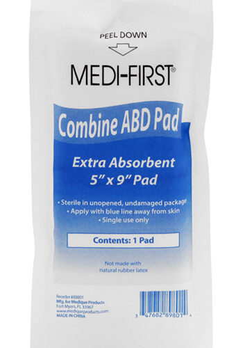 Image of ABD pad box with blue writing on white box on white background.