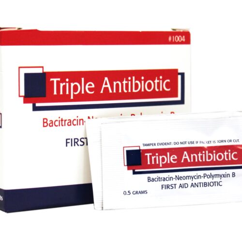 white box with red lettering for triple antibiotic box packets on white background