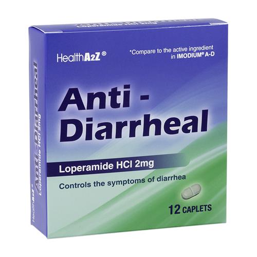 image fo anti-diarrheal medicine in box with purple and green box colors