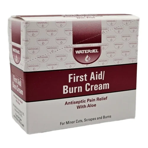 white box with maroon strip for water-jel first aid cream