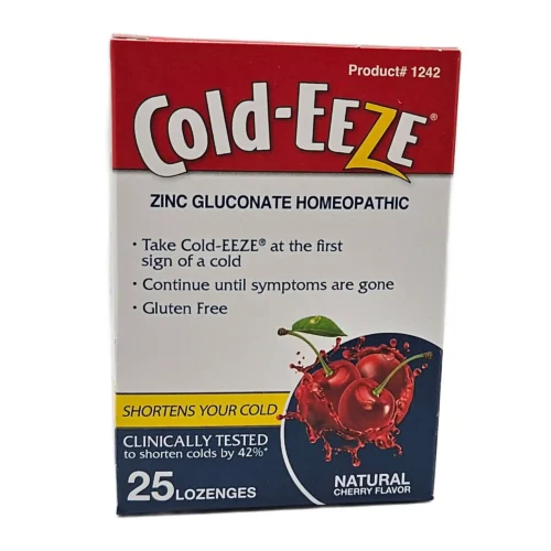 red white and blue box of 25 individually wrapped cherry flavor cold suppressant lozenges