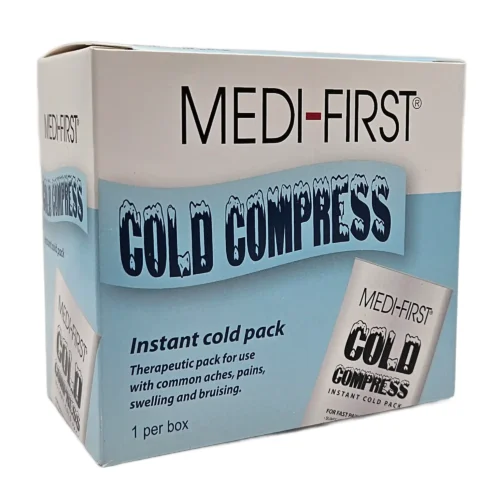 blue and white medi-first box of cold compress instant cold pack