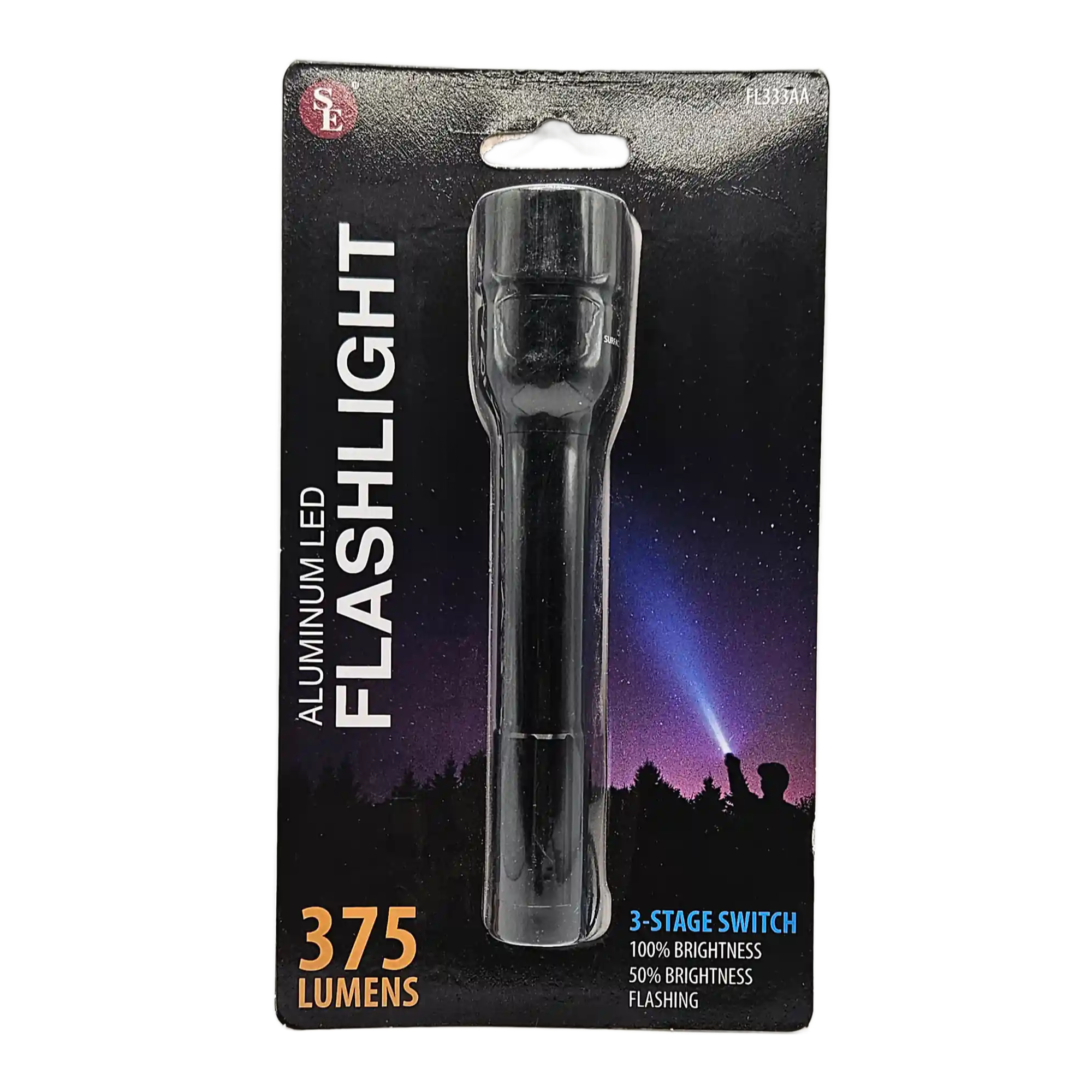 blister pack of super light black metal flashlight